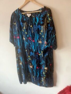 Monsoon Black Silk Botanical Print Tunic Dress